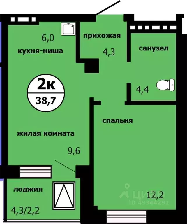 2-к кв. Красноярский край, Красноярск Тихие Зори мкр,  (38.6 м) - Фото 0