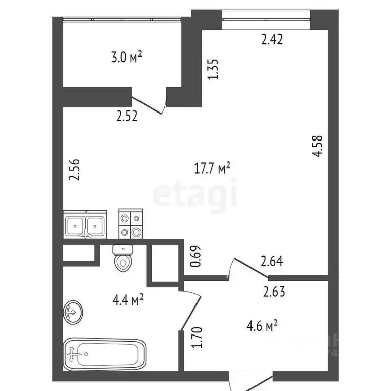 Студия Санкт-Петербург ул. Среднерогатская, 16к5 (29.4 м) - Фото 1