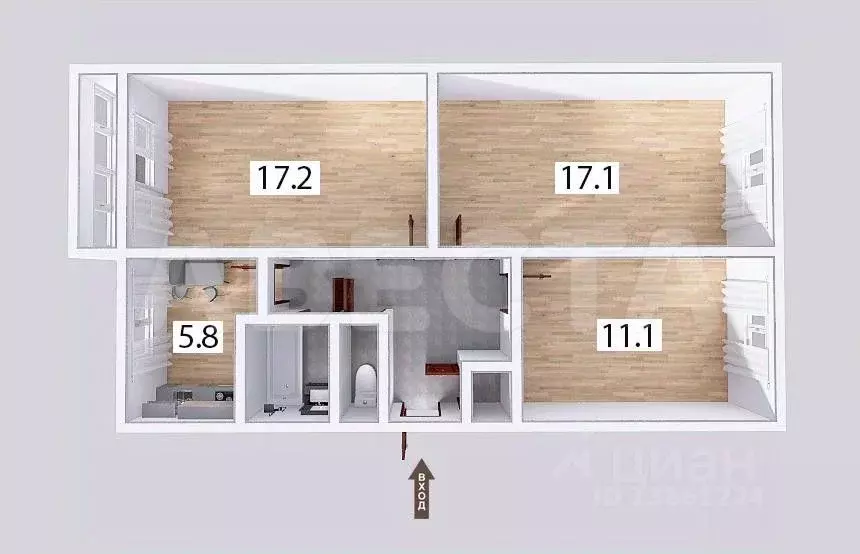3-к кв. Омская область, Омск ул. 75-й Гвардейской Бригады, 9 (62.7 м) - Фото 2