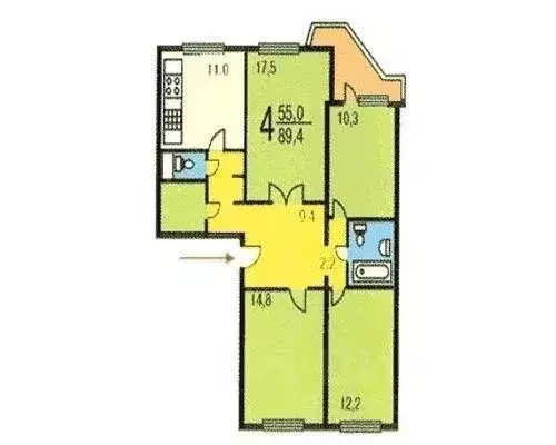 4-к кв. Москва Пятницкое ш., 6К4 (90.0 м) - Фото 2