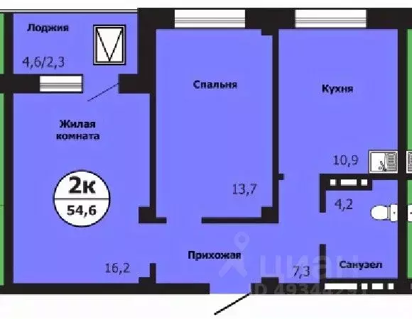 2-к кв. Красноярский край, Красноярск ул. Лесников, 51Б (54.7 м) - Фото 0