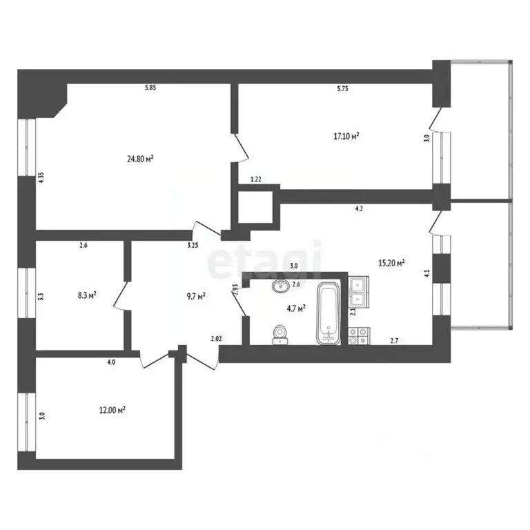 4-к кв. Краснодарский край, Новороссийск ул. Энгельса, 71 (91.8 м) - Фото 1