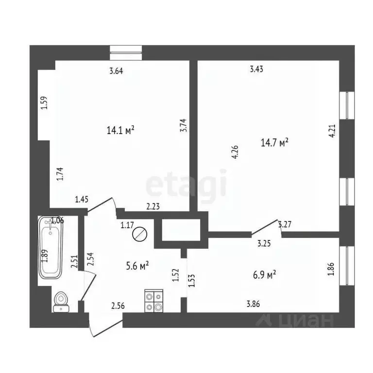 2-к кв. Тамбовская область, Тамбов ул. Карла Маркса, 148 (43.8 м) - Фото 1