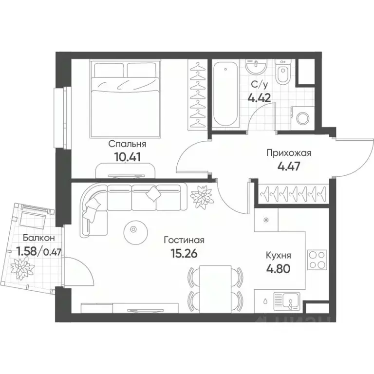 2-к кв. Татарстан, Казань Счастье в Казани жилой комплекс (39.8 м) - Фото 0
