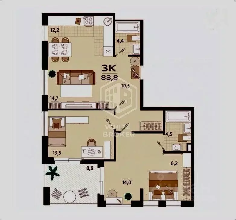 3-к кв. Крым, Ялта ул. Спендиарова, 5 (88.8 м) - Фото 2