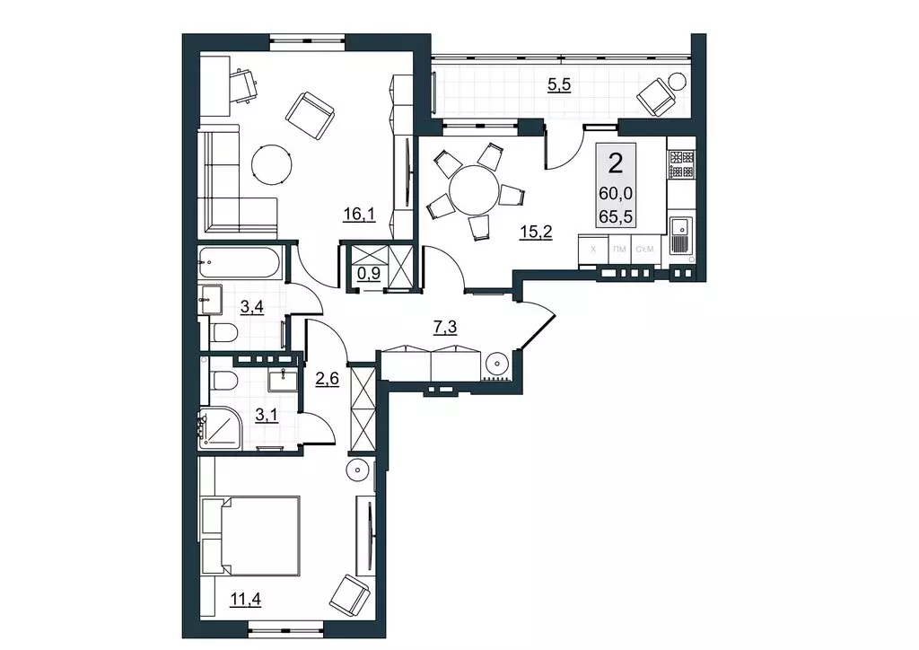 2-комнатная квартира: Саратов, улица имени Евгения Долгина, 6 (60 м) - Фото 1