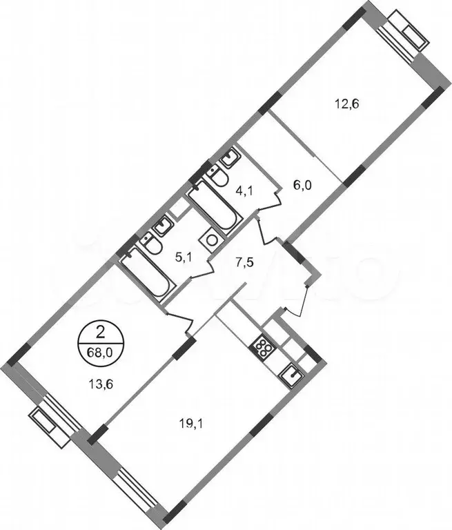 2-к. квартира, 68 м, 2/9 эт. - Фото 0