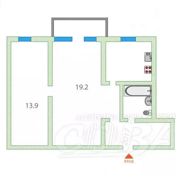 2-комнатная квартира: Тюмень, Севастопольская улица, 17 (45 м) - Фото 1