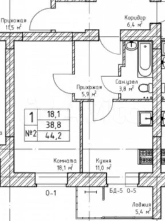 1-к. квартира, 41,5 м, 1/3 эт. - Фото 1