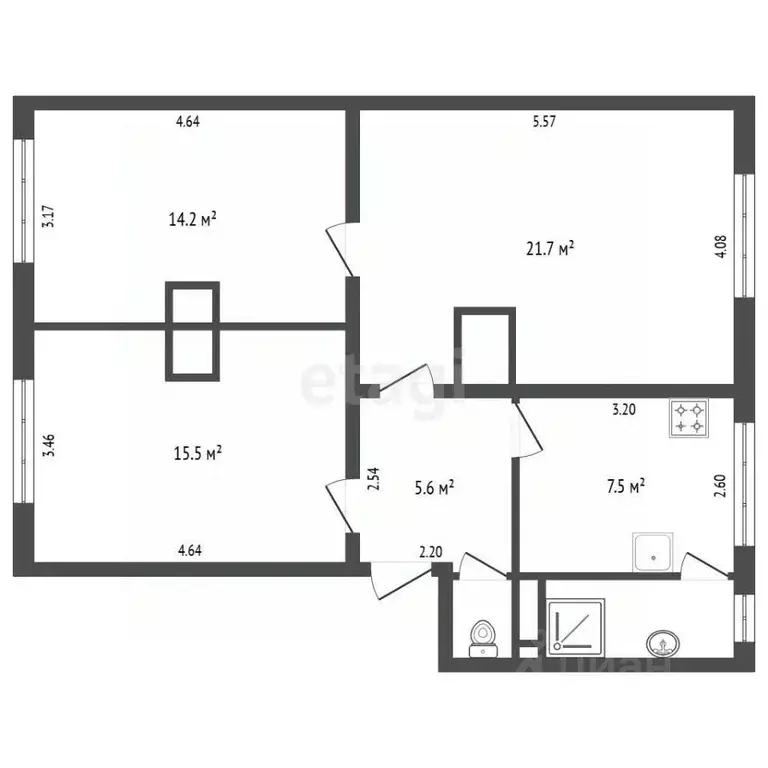 3-к кв. Архангельская область, Архангельск Новгородский просп., 101к1 ... - Фото 2