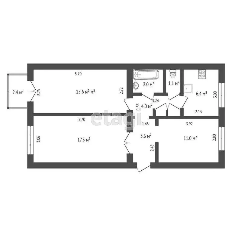 3-комнатная квартира: Саки, Курортная улица, 81 (63 м) - Фото 0
