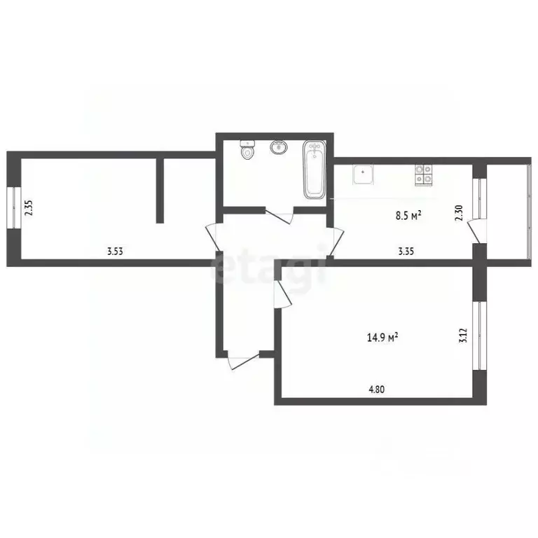 2-к кв. Ямало-Ненецкий АО, Новый Уренгой Мирный мкр, 8/1 (48.3 м) - Фото 2