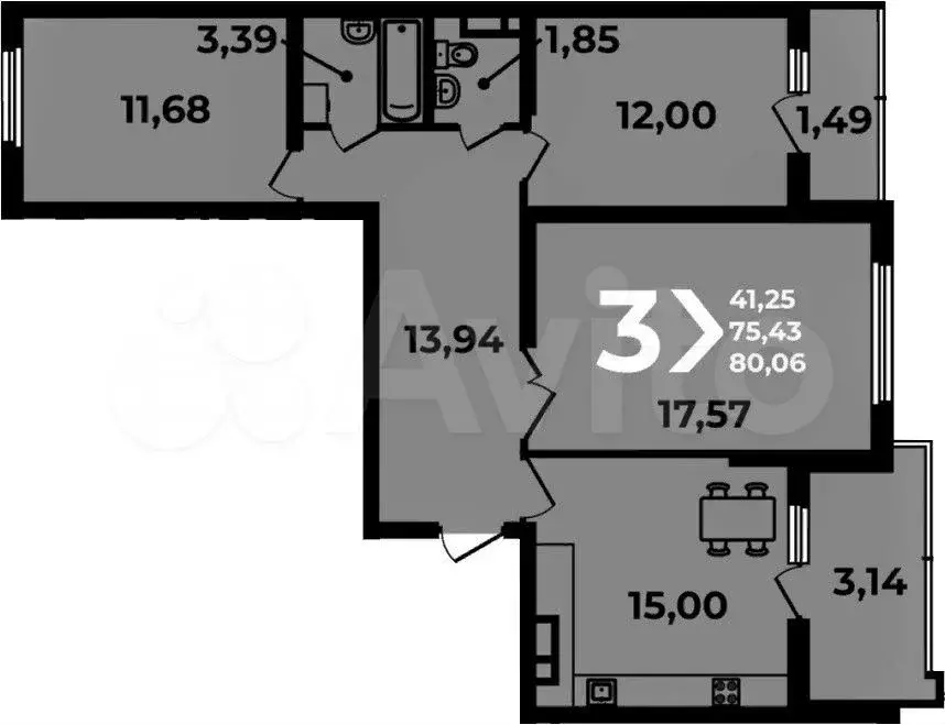 3-к. квартира, 80,1 м, 16/19 эт. - Фото 1