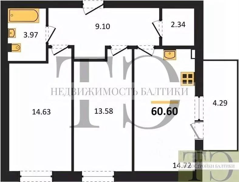 2-к кв. Калининградская область, Калининград ул. Сержанта Мишина, 81к3 ... - Фото 0
