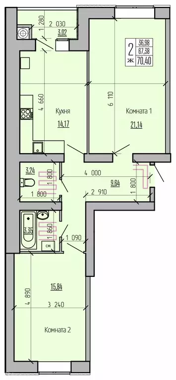 Продаётся 2-к квартира, 70.4 м - Фото 1