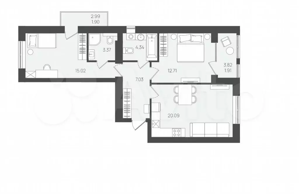 2-к. квартира, 64,5 м, 3/5 эт. - Фото 1