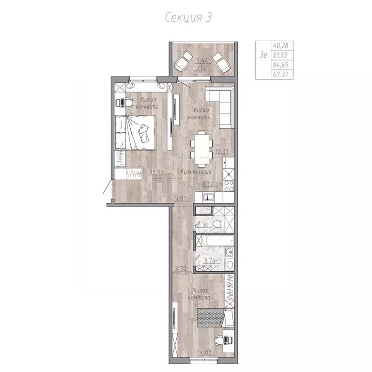 3-к кв. Хабаровский край, Хабаровск пос. Березовка, Эколенд жилой ... - Фото 1