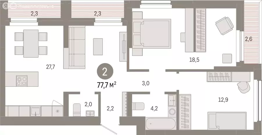 2-комнатная квартира: Новосибирск, квартал Лебедевский (77.7 м) - Фото 1