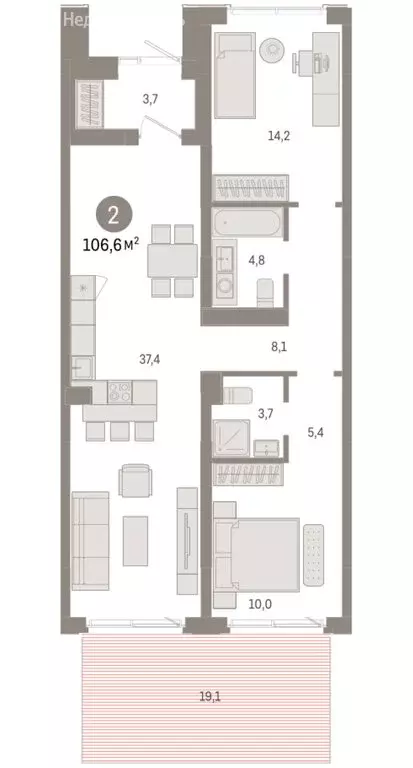 2-комнатная квартира: Новосибирск, Большевистская улица, с49 (106.55 ... - Фото 1