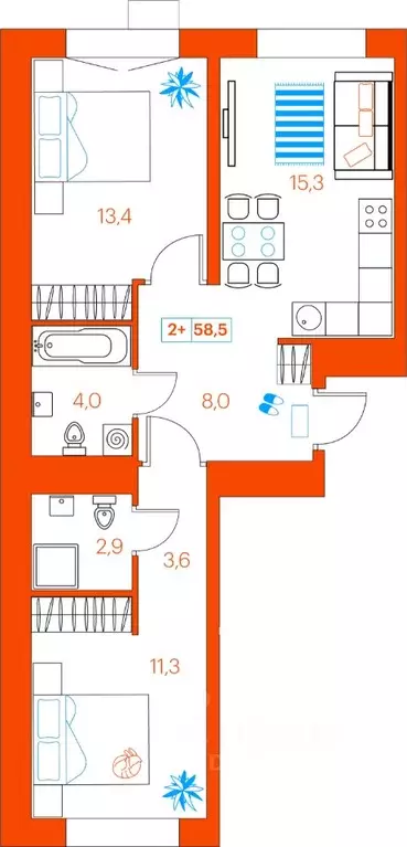 2-к кв. Тюменская область, Тюмень ул. Ветеранов Труда, 36к1 (58.5 м) - Фото 0