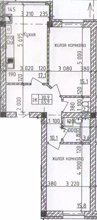 2-к. квартира, 63,6 м, 2/5 эт. - Фото 0