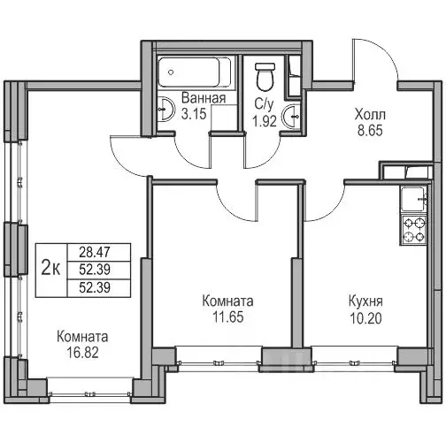 2-к кв. Санкт-Петербург ул. Ивинская, 1к3 (52.39 м) - Фото 0