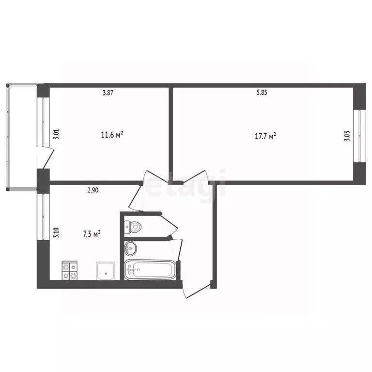 2-к кв. Калужская область, Калуга Тарутинская ул., 186к1 (43.7 м) - Фото 2