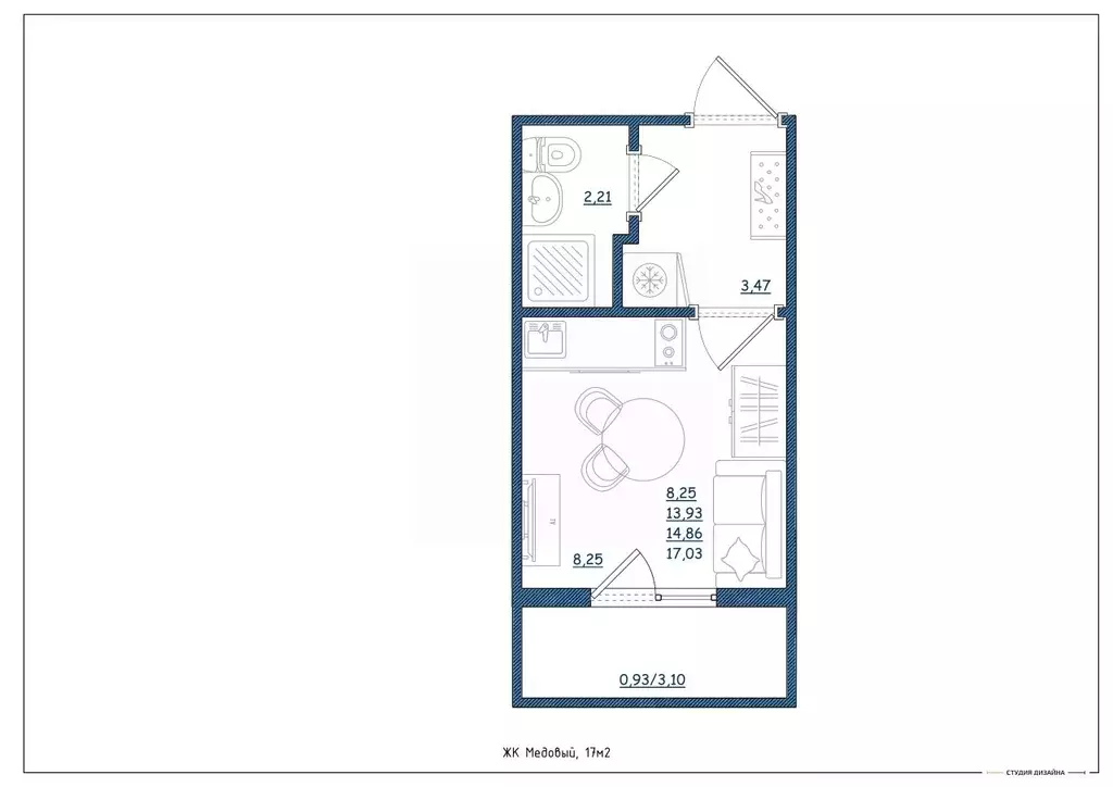 Студия Тверская область, Тверь ул. Медовая, 9к4 (17.0 м) - Фото 1