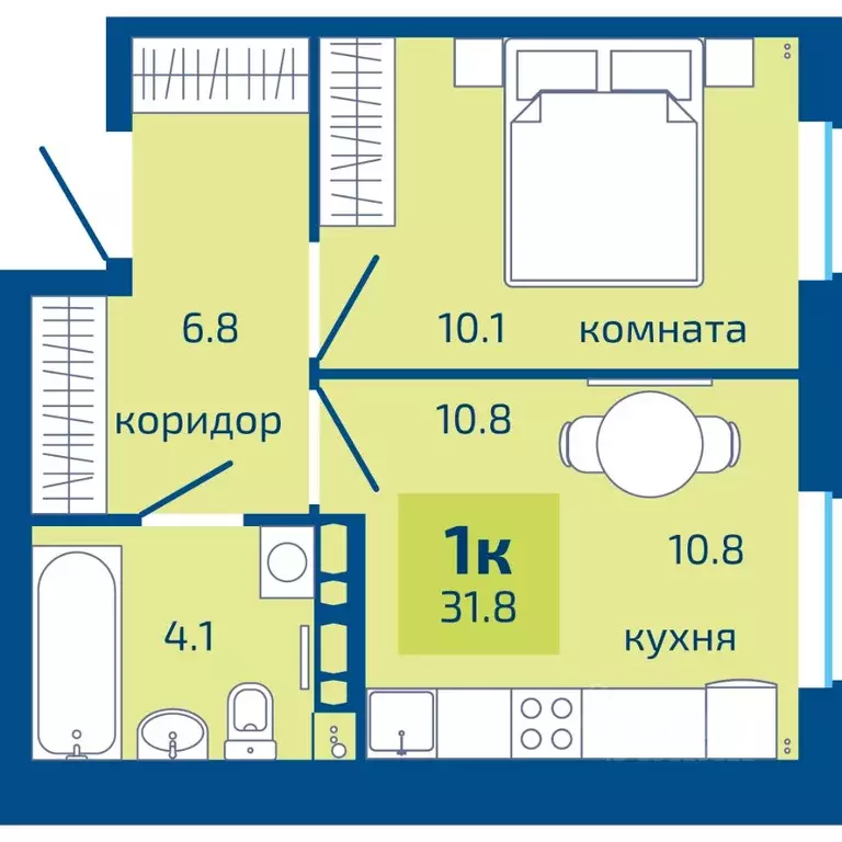 1-к кв. Пермский край, Пермь ул. Старшего Лейтенанта Гачегова, 1 (31.8 ... - Фото 1