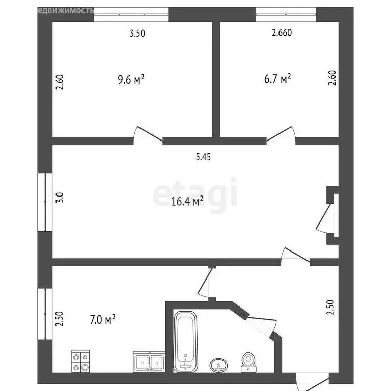 3-комнатная квартира: Вилино, улица Кирова, 1 (44.7 м) - Фото 0
