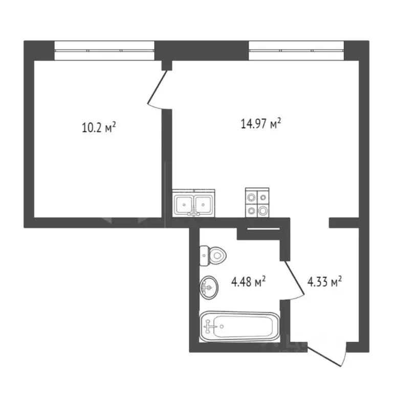 Студия Тюменская область, Тюмень ул. Новоселов, 103 (24.0 м) - Фото 2