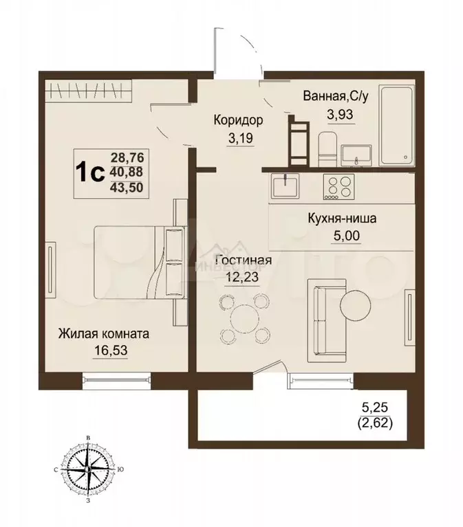 1-к. квартира, 43,5 м, 7/10 эт. - Фото 1