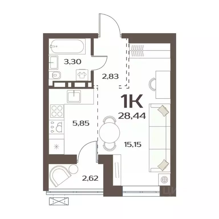 1-к кв. Приморский край, Владивосток ул. Слуцкого, 5А (28.44 м) - Фото 0