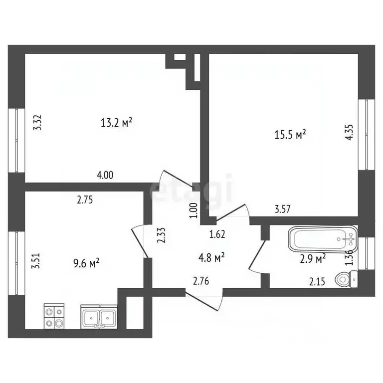 2-к кв. Калининградская область, Калининград Тихорецкая ул., 6 (46.0 ... - Фото 2