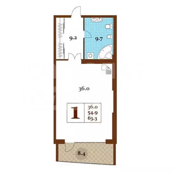 Квартира-студия: Курпаты, Алупкинское шоссе, 10 (63.3 м) - Фото 2