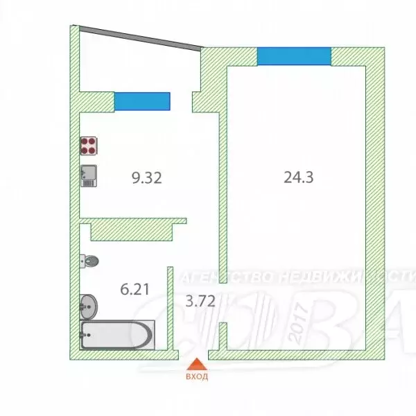 1-комнатная квартира: Тюмень, Широтная улица, 170к3 (43 м) - Фото 1