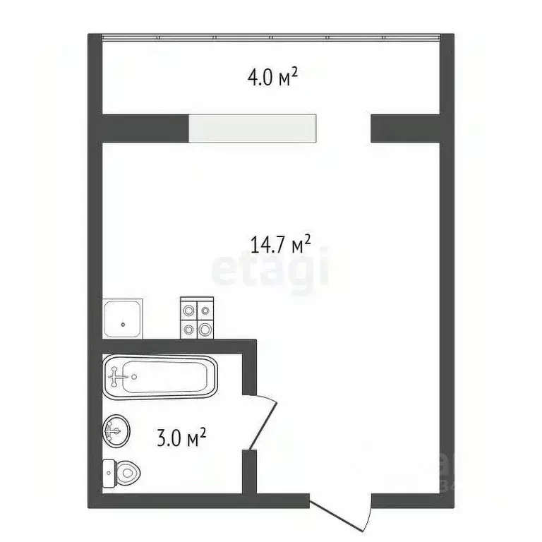 Студия Тюменская область, Тюмень ул. Мельникайте, 113 (17.7 м) - Фото 2