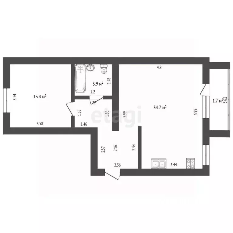 2-к кв. Забайкальский край, Чита ул. Забайкальского Рабочего, 6 (54.0 ... - Фото 2