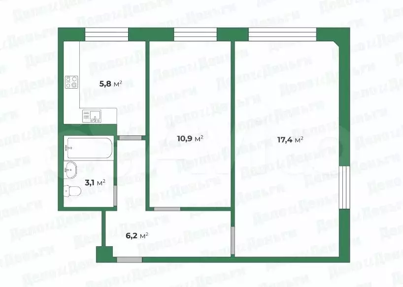 2-к. квартира, 45 м, 1/5 эт. - Фото 0