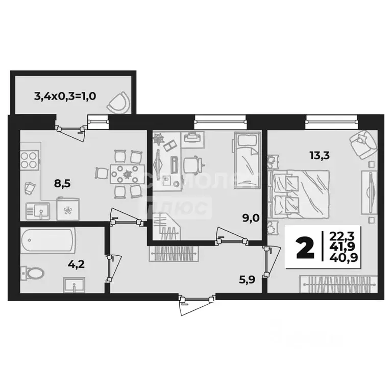 2-к кв. Адыгея, Тахтамукайский район, Старобжегокайское с/пос, Новая ... - Фото 2