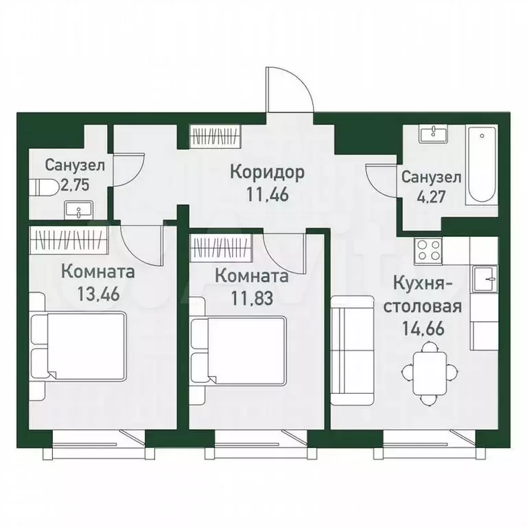 3-к. квартира, 58,4 м, 5/7 эт. - Фото 1