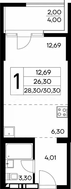 1-к. квартира, 30,3 м, 14/16 эт. - Фото 0