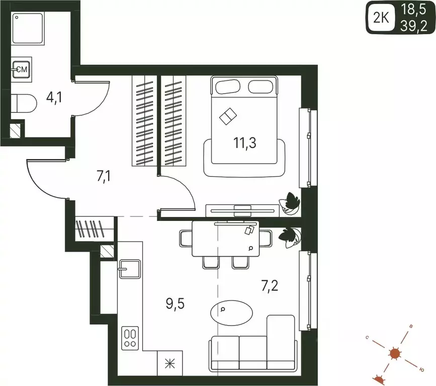 Студия Пермский край, Пермь ул. Серебристая, 1 (39.2 м) - Фото 1