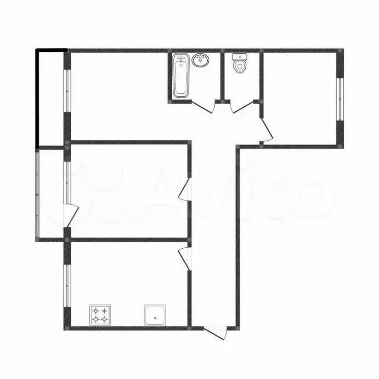 3-к. квартира, 59,6 м, 1/9 эт. - Фото 0