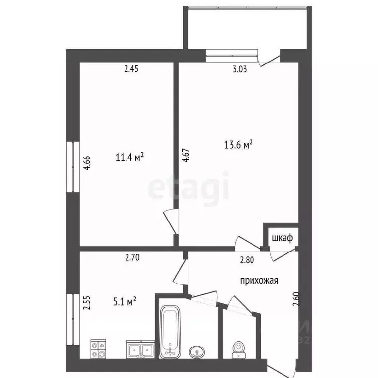 2-к кв. Вологодская область, Вологда Московское ш., 26 (39.9 м) - Фото 2