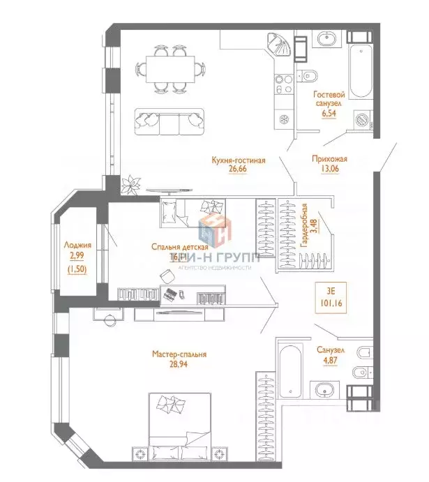 2-к кв. Санкт-Петербург 11-я Васильевского острова линия, 56 (99.7 м) - Фото 2