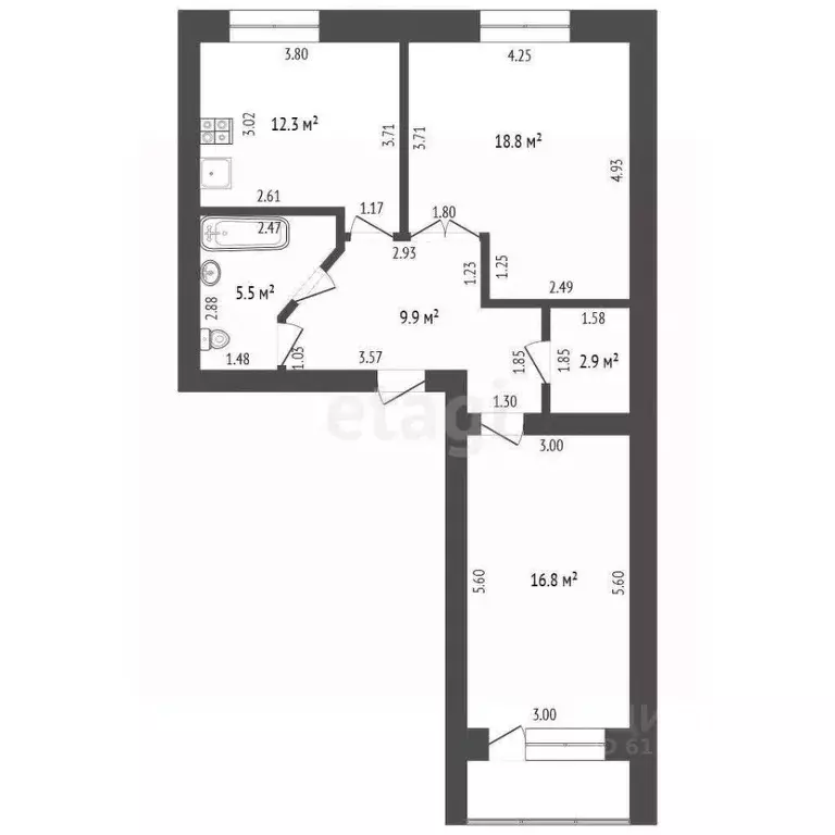2-к кв. Мордовия, Саранск Республиканская ул., 34 (66.2 м) - Фото 1