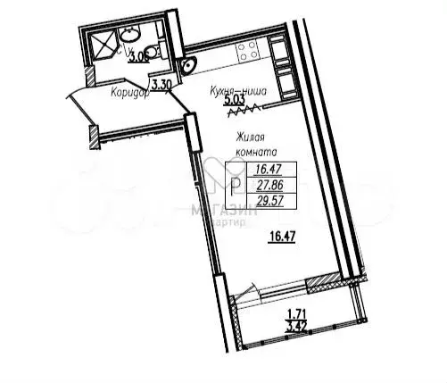 Квартира-студия, 29,6 м, 4/25 эт. - Фото 0