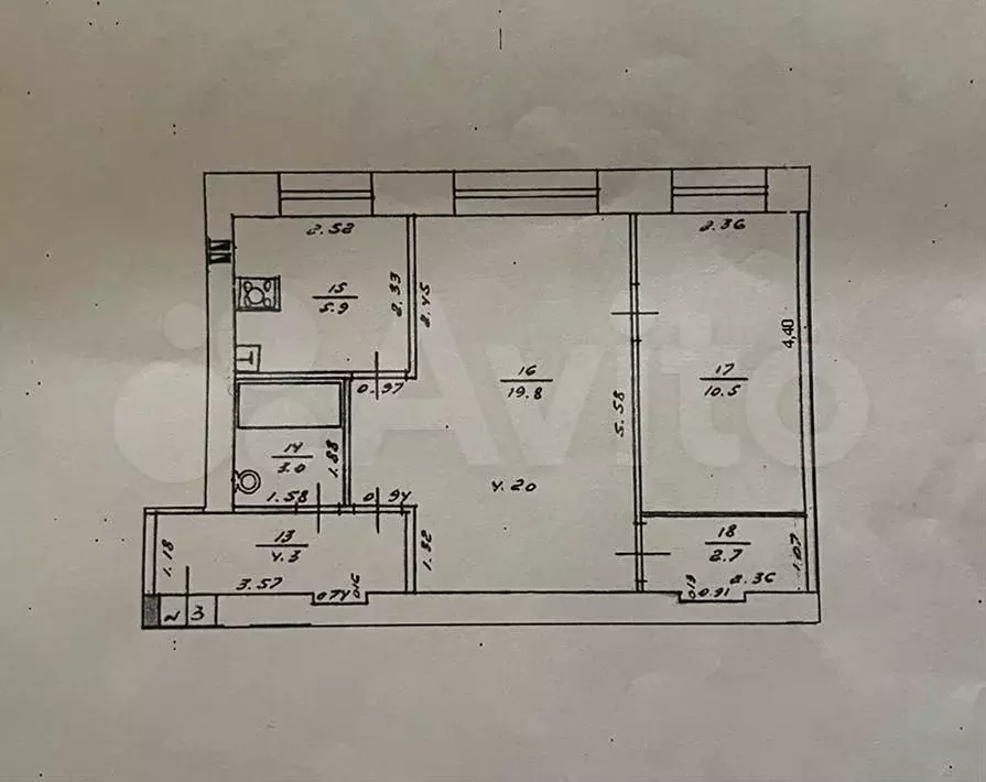 2-к. квартира, 42,6м, 1/3эт. - Фото 0