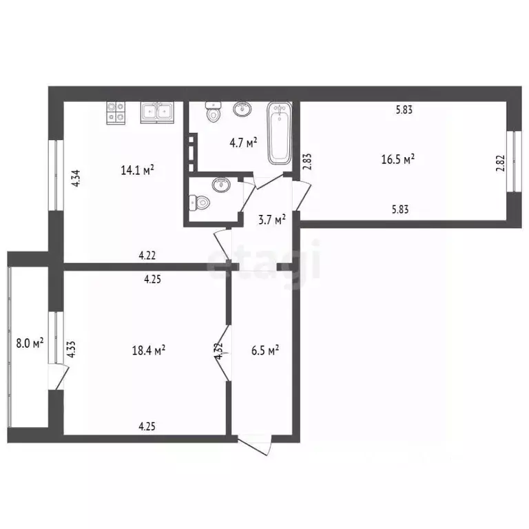 2-к кв. Челябинская область, Челябинск ул. Салавата Юлаева, 32 (64.5 ... - Фото 2